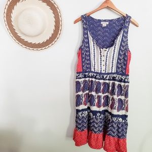 LUCKY BRAND Blue & Red Paisley Print Boho Dress
